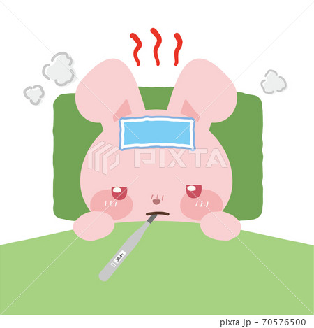 熱を出して寝ているうさぎちゃんのイラスト素材
