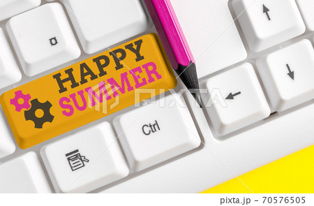 Writing note showing Happy Summer. Business photo 70576505
