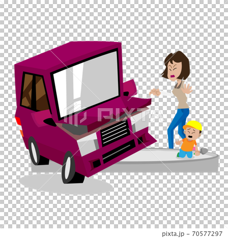 アクセルの踏み間違いで公園に突っ込む高齢者運転の車のイラスト素材