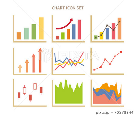 グラフのベクターイラストセット 折れ線グラフ 株価 チャート 棒グラフのイラスト素材