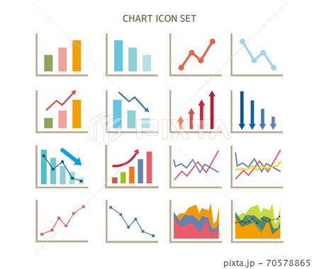 グラフのベクターイラストセット 折れ線グラフ 株価 チャート 棒グラフのイラスト素材