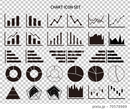 グラフのベクターイラストセット　 折れ線グラフ　株価　チャート　棒グラフ 70578989