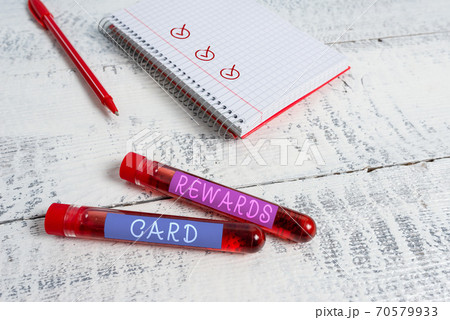 Handwriting text Rewards Card. Concept meaning 70579933