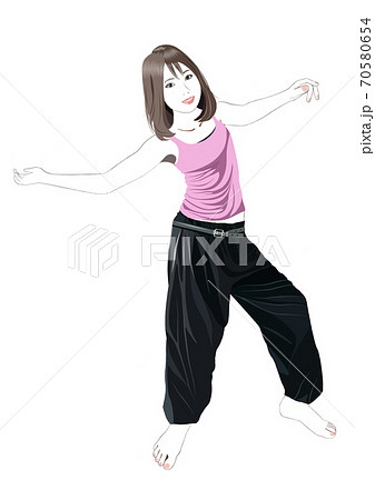 楽し気にダンスをする若い女性のイラスト素材