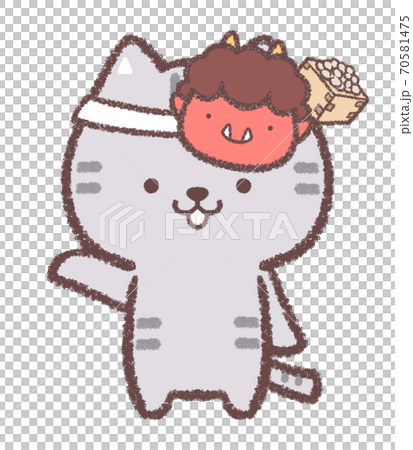 Guide cat wearing a setsubun mask 70581475