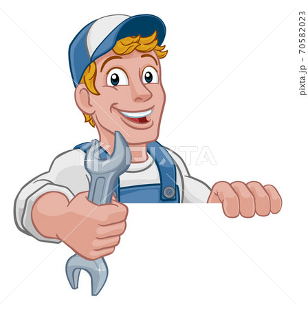 Mechanic Plumber Wrench Spanner Cartoon Handyman 70582023