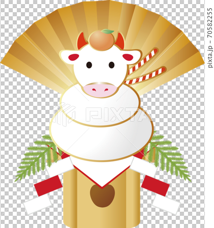 年賀状　2021　丑年　うしの鏡餅　イラスト素材 70582255