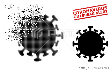 Dissolving Dotted Contagious Virus Icon and Scratched Coronavirus Outbreak Alert Stamp Dissolving Dotted Contagious Virus Icon and Scratched Coronavirus Outbreak Alert Stamp 70584704