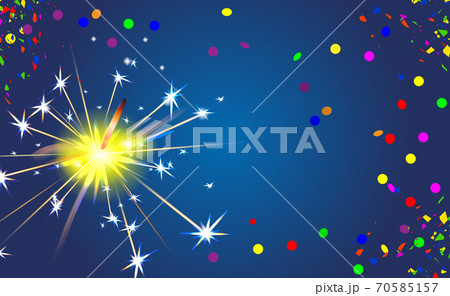 Happy New Year and Christmas blue background with bengal fire and confetti. Sparkler. Xmas carnival Happy New Year and Christmas blue background with bengal fire and confetti. Sparkler. Xmas carnival 70585157