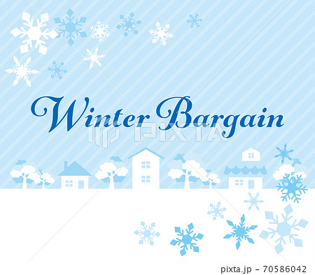 可愛い冬の町並みに雪が舞い降るウインターバーゲン 300x250サイズwebバナーのイラスト素材