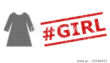 Scratched #Girl Stamp and Halftone Dotted Woman Dress Scratched #Girl Stamp and Halftone Dotted Woman Dress 70586652