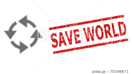 Textured Save World Seal Stamp and Halftone Dotted Recycle 70586671