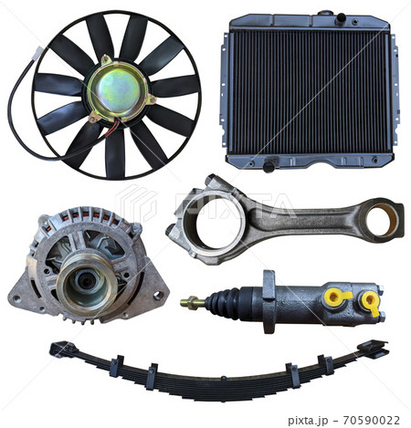 Auto spare parts car on the white background. Set with many isolated items for shop or aftermarket. Auto spare parts car on the white background. Set with many isolated items for shop or aftermarket. 70590022
