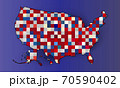 Map of the USA with the national flag of United States of America isolated on background. Vector illustration. 70590402