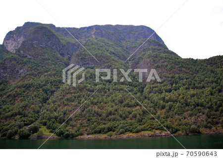 ノルウェー フロム~グドヴァンゲン間のソグネフィヨルド・クルーズの観光船から大きな山の山肌を望む。 ノルウェー フロム~グドヴァンゲン間のソグネフィヨルド・クルーズの観光船から大きな山の山肌を望む。 70590643