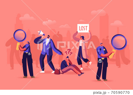 Lost in Crowd Concept, Big City Social Problem, Human Behavior in Stress Situation, Frustration and Fear. Woman Lost 70590770