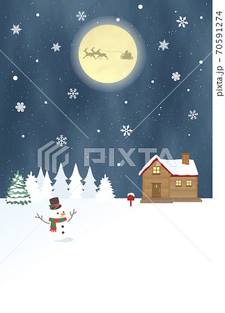 クリスマス 満月と雪景色 風景のイラスト素材