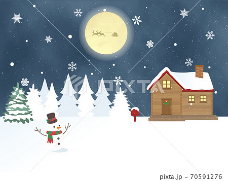 クリスマス 満月と雪景色 風景のイラスト素材