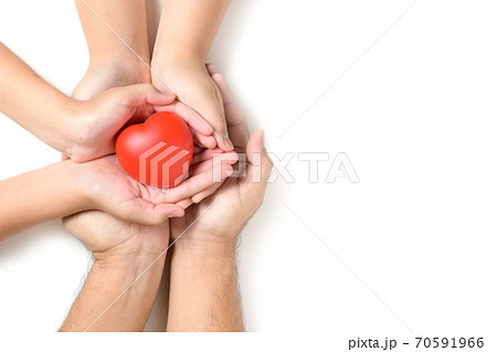 hands holding red heart, heart health, donation, happy volunteer charity, CSR social responsibility, 70591966