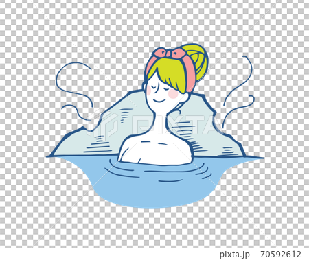 手書き風:温泉に浸かる女性のイラスト 手書き風:温泉に浸かる女性のイラスト 70592612