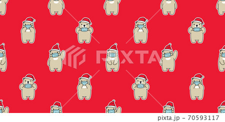 bear seamless pattern polar bear santa claus hat covid19 coronavirus pm 25 vector animal scarf isolated repeat wallpaper tile background cartoon illustration red design 70593117
