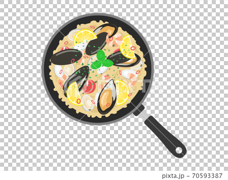 Illustration of cooking paella in a frying pan 70593387