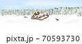 Winter panoramic landscape with a village and deer 70593730