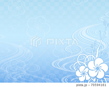 梅と波の和風な背景素材_シルエット_イラスト 70594161