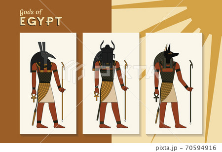 A collection of vector illustrations by the ancient Egyptian gods Thoth, Khepri and Anubis from the 70594916