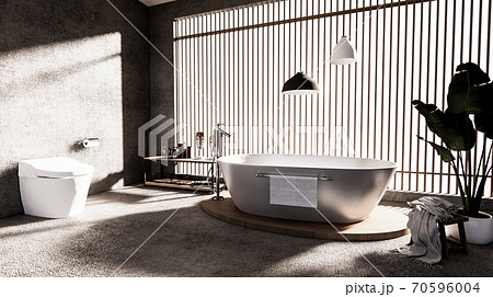 The Bath and toilet on bathroom zen style .3D rendering 70596004