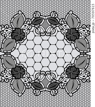 Black lace frame background with grid floral pattern 70597615