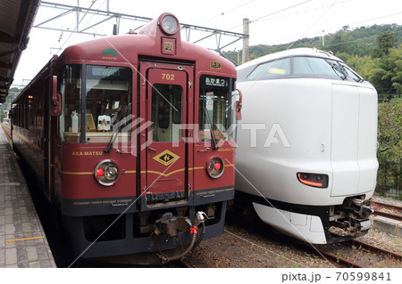 京都丹後鉄道 あかまつとjr特急はしだて 天橋立駅 の写真素材