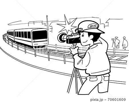 撮り鉄 鉄道マニアの撮影のイラスト素材