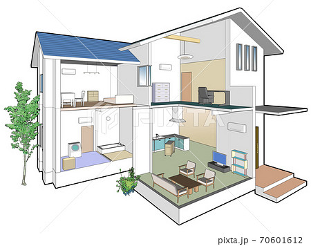 二点透視図法の家のイラスト素材