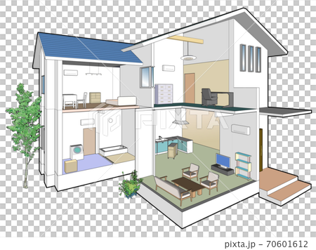 二点透視図法の家のイラスト素材