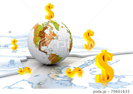 Highly render earth and dollar sign in color background 70601635