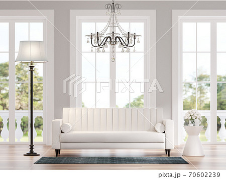 Classical style living room with blurry nature background 3d render 70602239