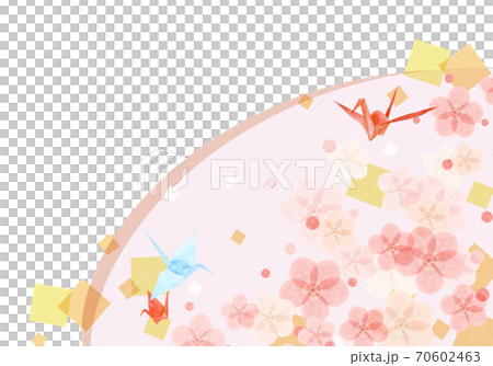 折り鶴と梅の花 和風イラストのイラスト素材