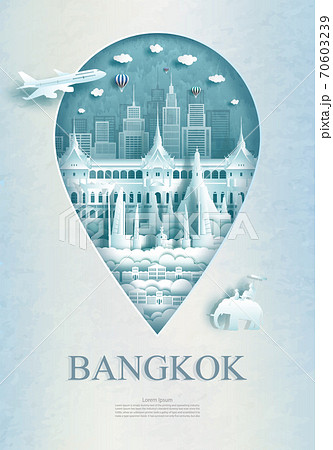 Travel Bangkok monument pin in Thailand with ancient architecture. Travel Bangkok monument pin in Thailand with ancient architecture. 70603239