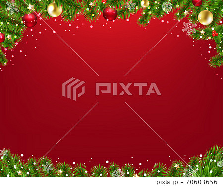 Xmas Border With Fir Tree Red Background Xmas Border With Fir Tree Red Background 70603656