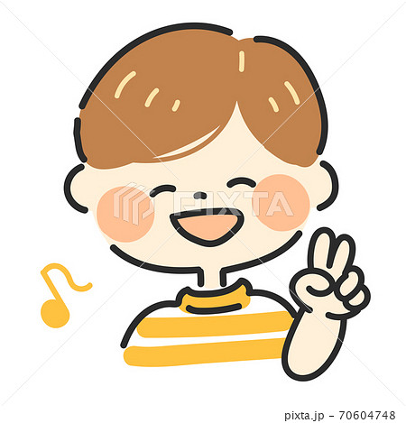 ピースサインをする男の子のイラストのイラスト素材