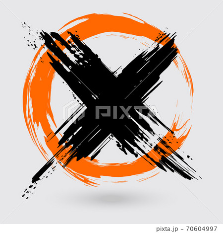 Black and orange ink round cross stroke on white background. Black and orange ink round cross stroke on white background. 70604997