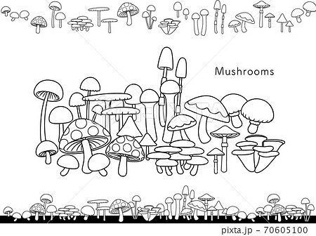 きのこモノクロぬりえ Mushrooms Monochromeのイラスト素材