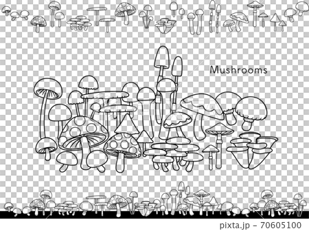 きのこモノクロぬりえ Mushrooms Monochromeのイラスト素材