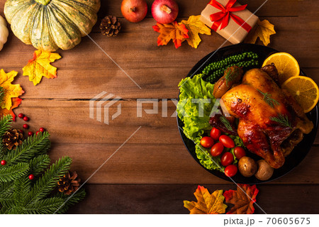 Thanksgiving roast turkey or chicken and vegetables Thanksgiving roast turkey or chicken and vegetables 70605675