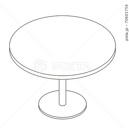 丸テーブルの線画イラストのイラスト素材