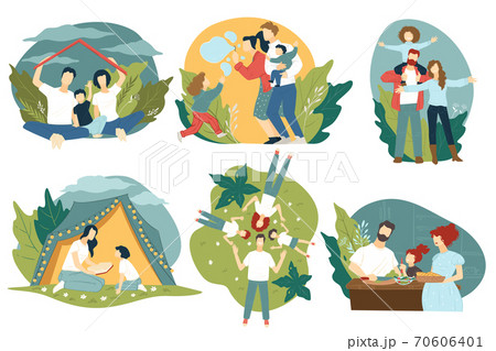 Family on summer weekends, dad and mom with child 70606401