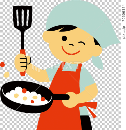 三角巾エプソン姿で調理する子供 三角巾エプソン姿で調理する子供 70606524