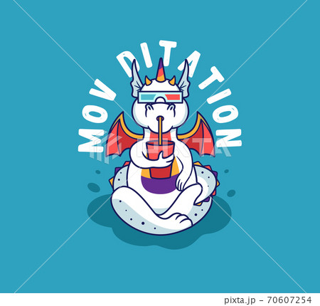 The yoga dragon is watching a movie, drinking. Rainbow unicorn-monster The yoga dragon is watching a movie, drinking. Rainbow unicorn-monster 70607254