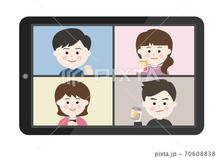 オンライン飲み会をする友達イラスト オンライン飲み会をする友達イラスト 70608838